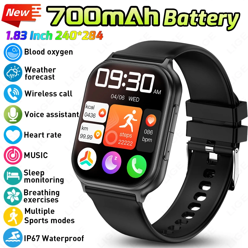 

LIGE 2026 New Smartwatch Men Women Sport Fitness Tracker IP68 Waterproof 24H Heart Rate 700mAh Battery BT Voice Call Smart Watch