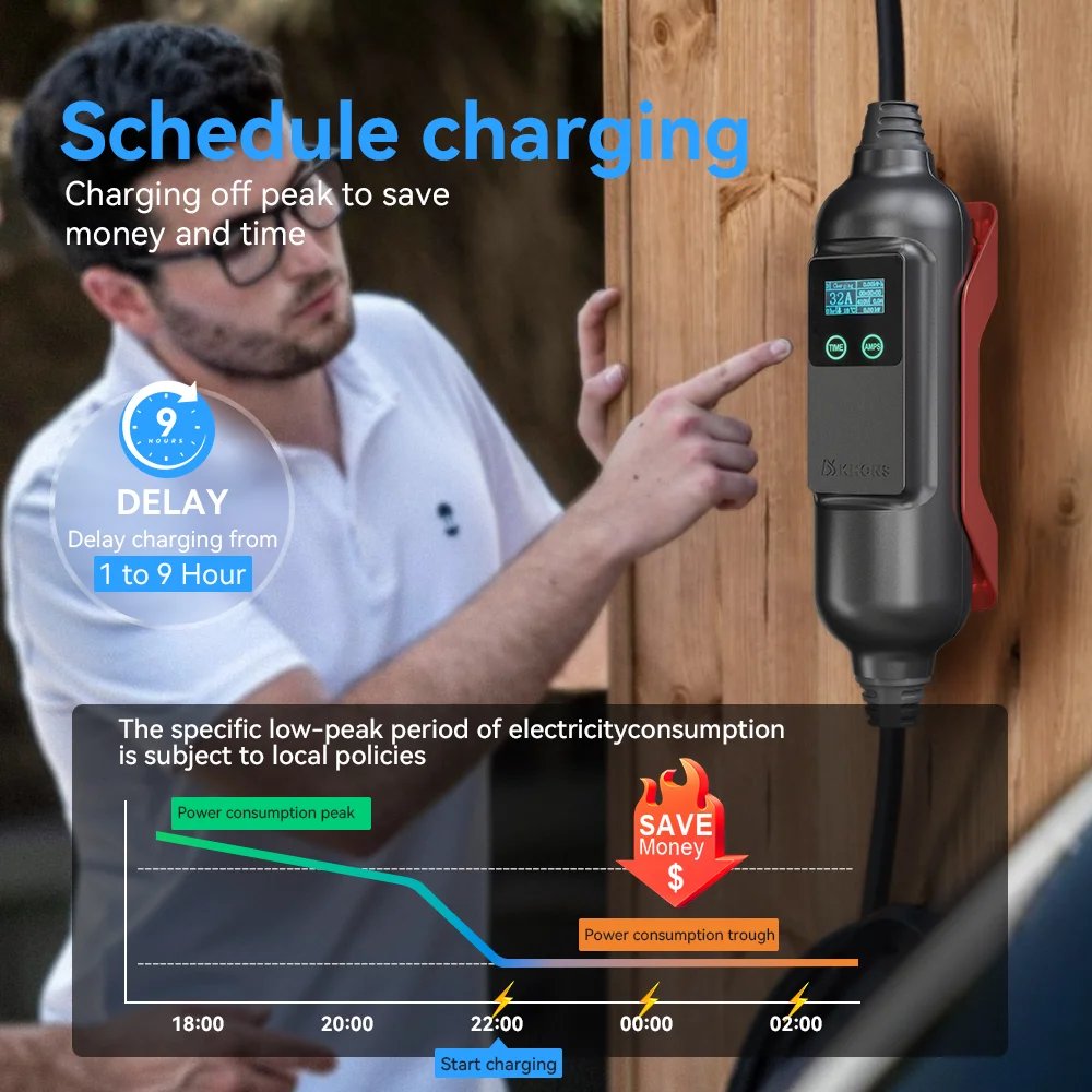 Khons Carregador EV Portátil com Plug Schuko, Adequado para Veículos Elétricos, Cabo TPU, Tipo 1, 3.5KW, 16A, Soquete J1772