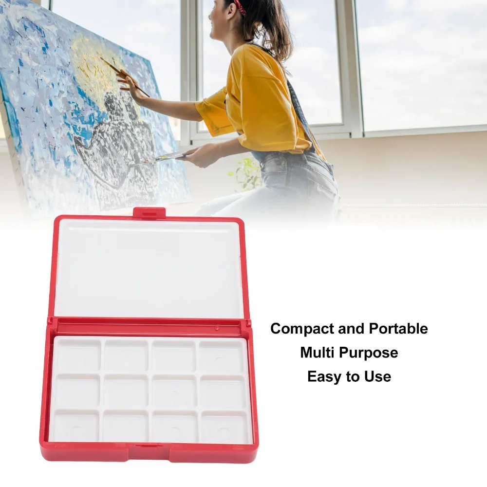 2PCS 12/24 Grids Watercolor Storage Box Portable Detachable Palette Case Red/Blue Art Mix Box Daily Pigment Distribution