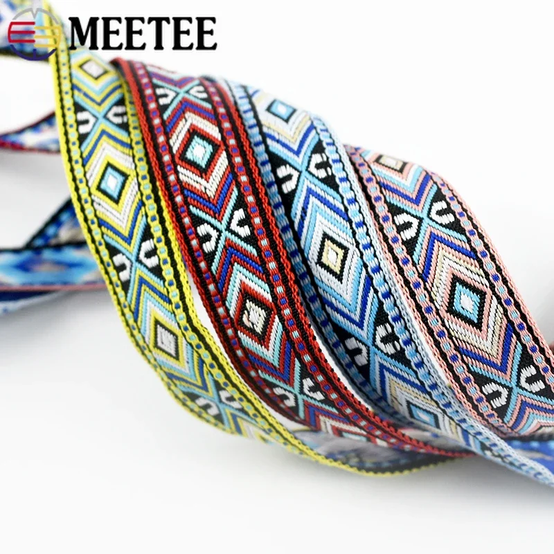 5/10/20Yards Meetee 17mm Ethnic Jacquard Webbing Colored Nylon Ribbon for Bag Strap Clothes Belt Decor Tape DIY Sewing Accessory