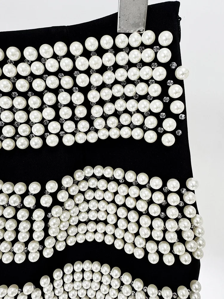 HIGH QUALITY New Fashion 2026 Designer Blazer Suit Set Women\'s Single Button Diamonds Beaded Blazer Pearl beading Skirt Sets