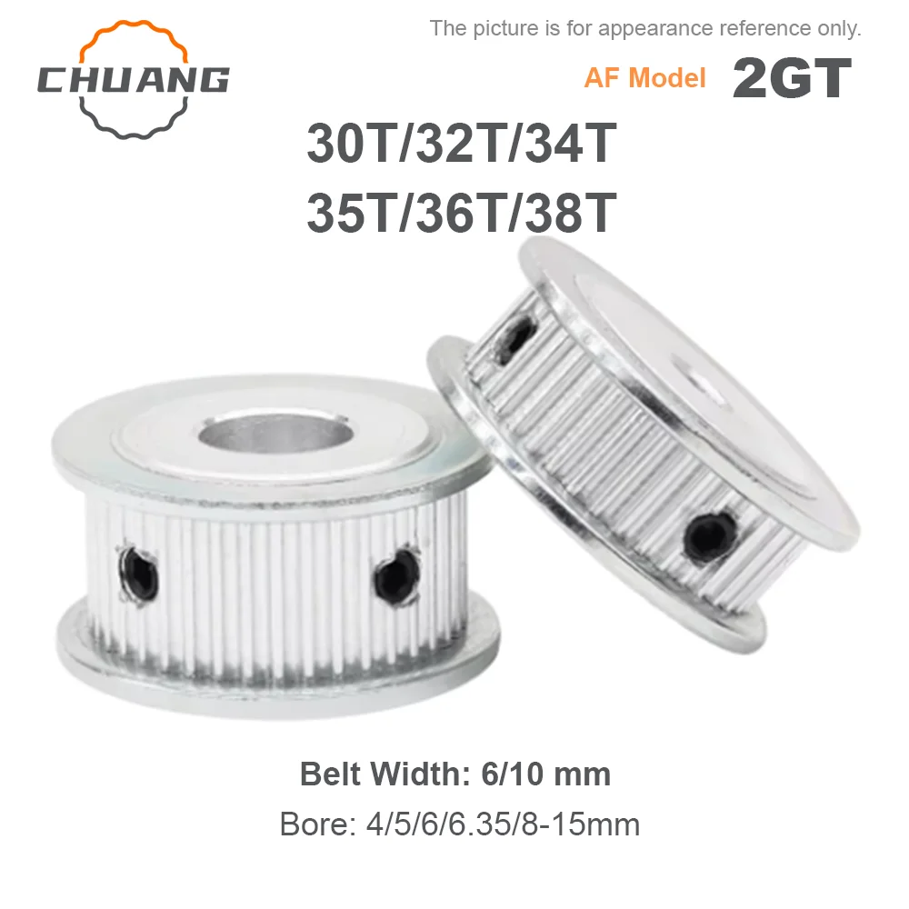 

AF Type 2GT Timing Pulley 30T 32T 34T 35T 36T 38Teeth Hole 4-15mm for Width 6/10mm 3D Printer Part Synchronous Wheels GT2 Pulley