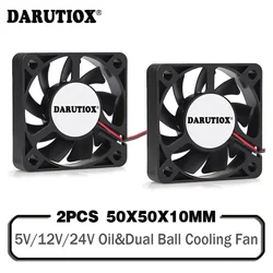 2 Pieces DC 24V 12V 5V 50MM 5010 Cooling Fan 2Pin 3PIN Ball Bearing Computer Case CPU Cooler Cooling Fan 50x50x10mm Cooler Fan