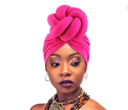 New African Turban for Women Large Flower Knot Stretch Headwrap Beanie Hat Turbante Mujer Bandanas Chemo Caps Head Scarf Cover