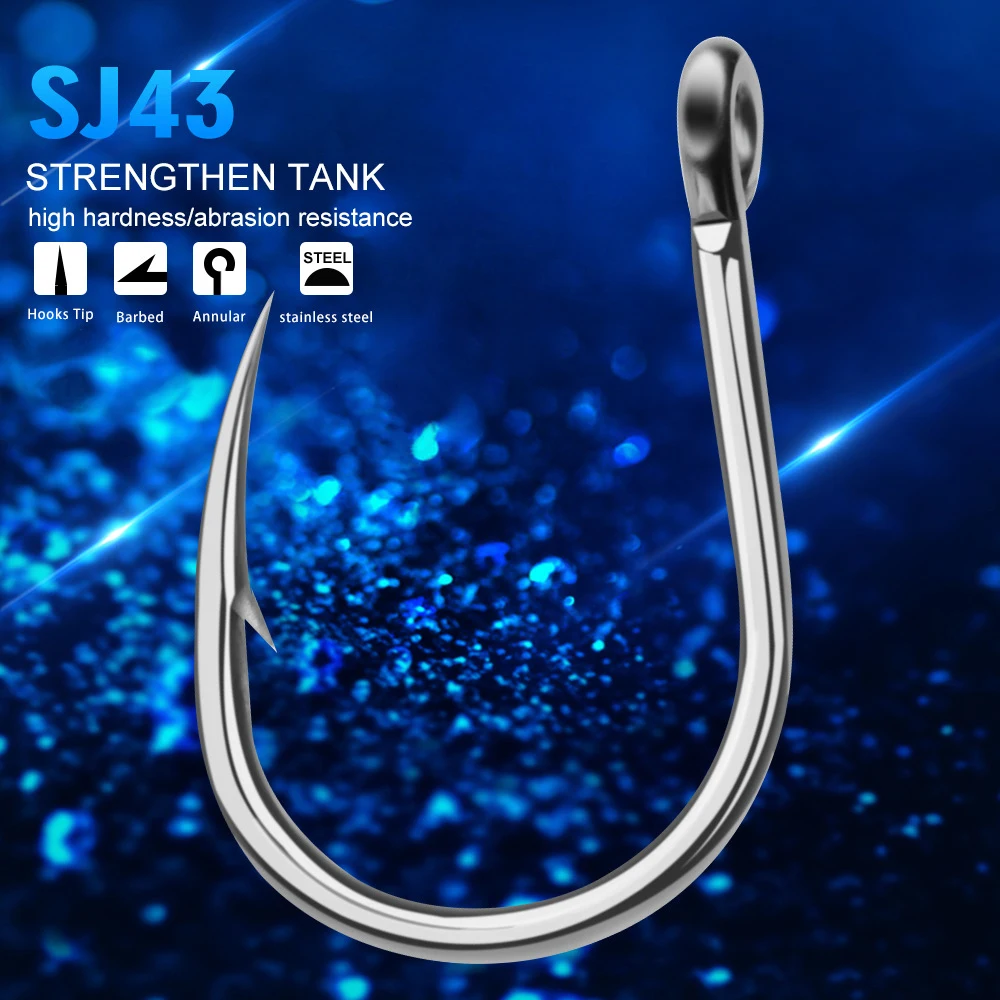 PROBEROS 5/10 Stück Meeresangeln Edelstahl Angelhaken Salzwasser Angelhaken 1/0 # -13/0 #   Modell Silber JIGGING Haken SJ43