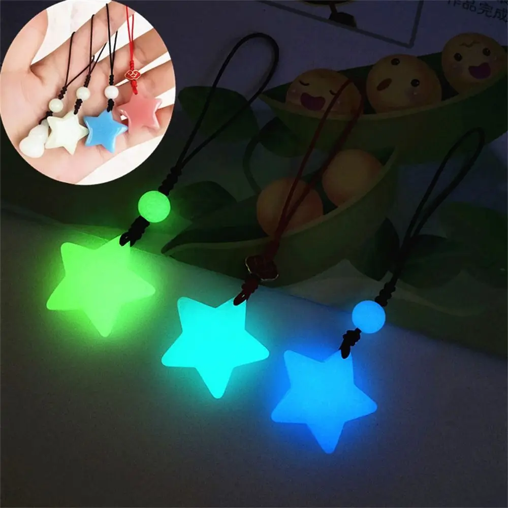 Glow in Dark Luminous Star Keychain Hanging Rope Strap Lanyard Star Pendant Phone Charm Ornament Phone Chain Keychain Accessory
