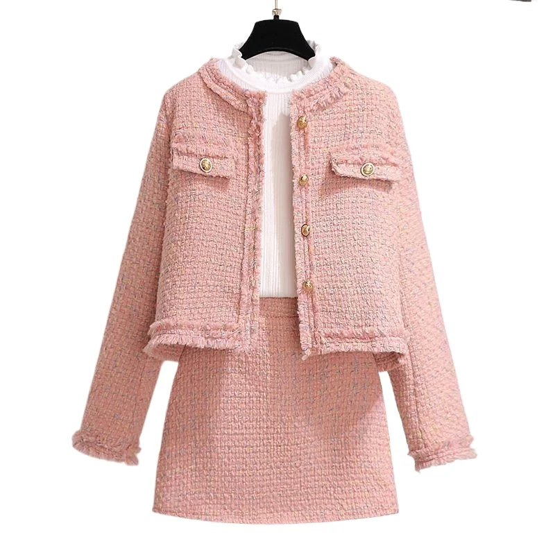 紫色の小さな香りのよいスタイルのスーツスカート 秋冬新作 気質通勤 セレブ インターネットセレブ ツーピースセット