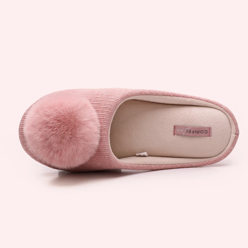 Bebealy Indoor Women Summer Shoes Cute Hairball Home Flat Slippers Soft Fashion Women Slippers Antiskid Flat Slippers For Women