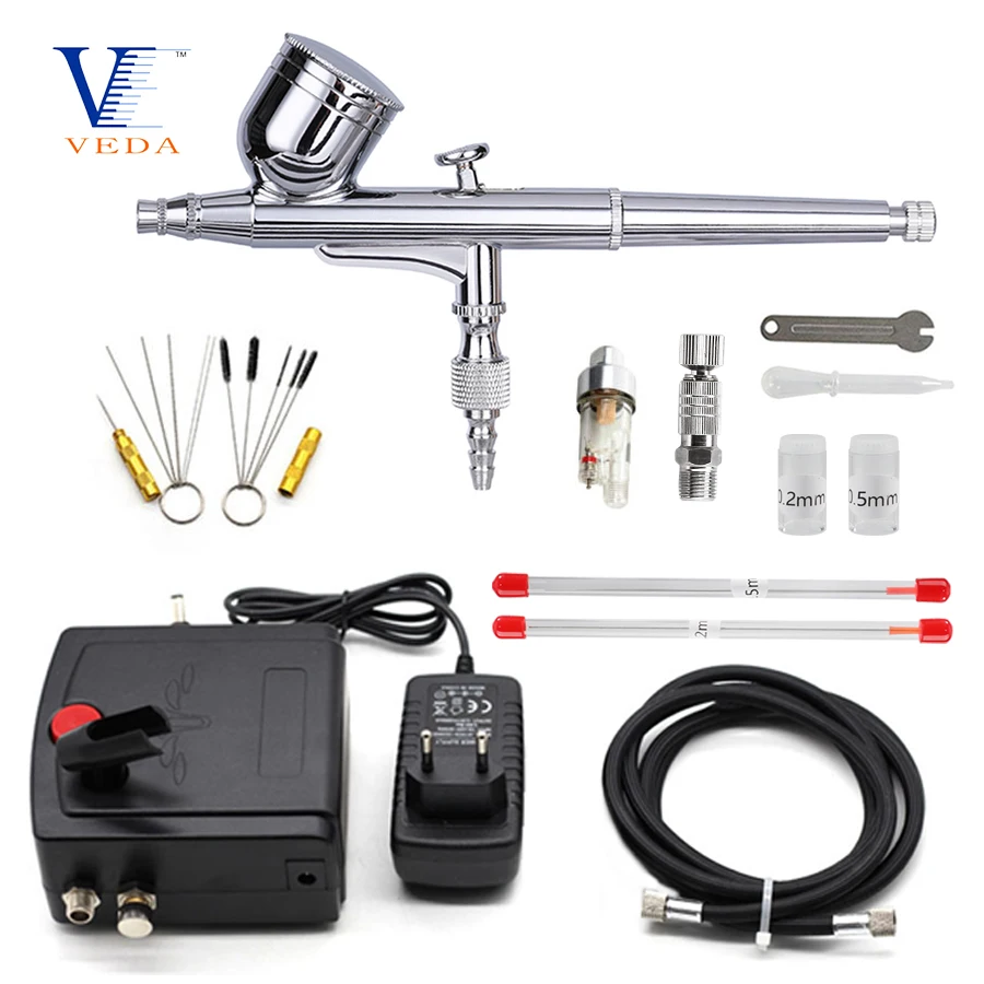 

0.3mmAirbrushKits Double Action Airbrush Kit with Mini Air Brush Compressor and Airbrush Accessories for DIY Cake Decor Nail Art