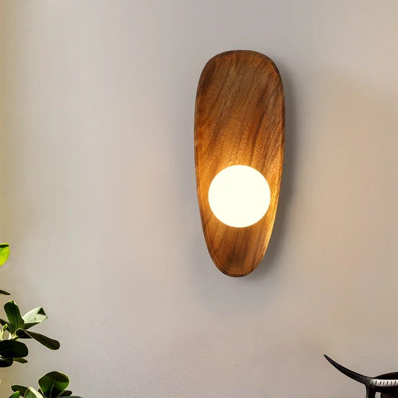 

Настенный светильник в стиле ретро и минималистский, стеклянный абажур из массива дерева в японском стиле для спальни, декоративная прикроватная лампа, осветительный прибор