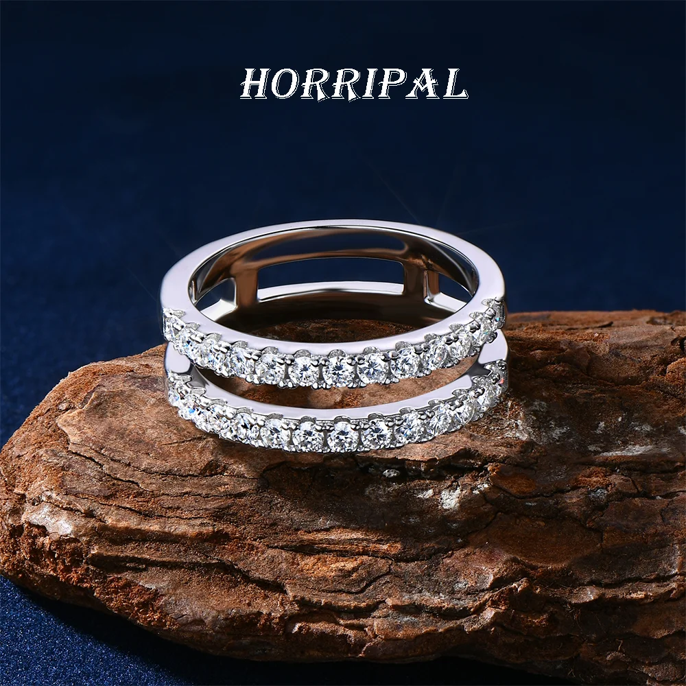 

HORRIPAL D VVS1 Double row Moissanite Ring for Woman Men 925 Sterling Silver GRA Certified Party Band Waterproof classic Jewelry