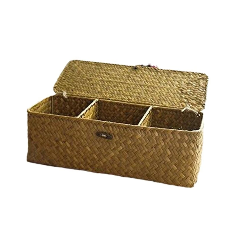 Hộp Đựng 3 Ngăn Tiện Lợi Để Bàn Giỏ Chứa Đồ Có Nắp Đậy Nắp Dropship