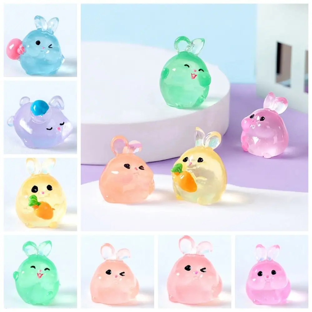 Mini Luminous Rabbits Miniature Statue DIY Cute Glow At Night Bunny Statue Funny Resin Crafts Micro Landscape Ornament Yard Lawn