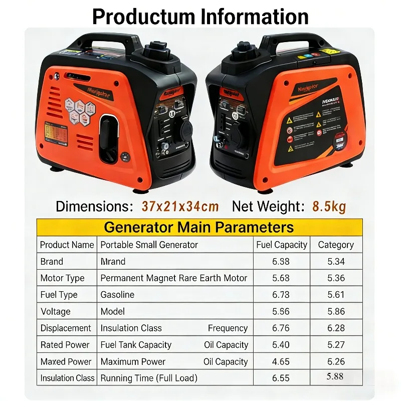 

Portable 8.5kg Outdoor 4-stroke 800W Digital Inverter Gasoli ne Generator Mini Camping Lighting 220V