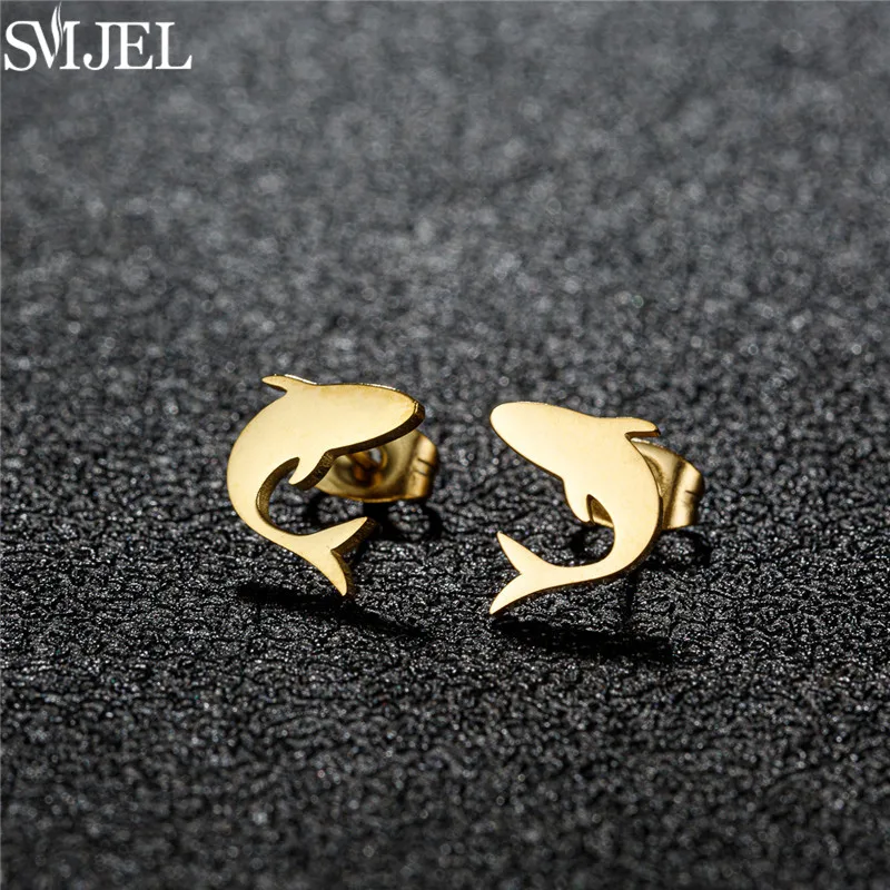 Mini Cute Stainless Steel Shark Studs Small Animal Earrings for Women Girls Fashion Sheep Pig Parrot Earings Daily Jewelry Gifts
