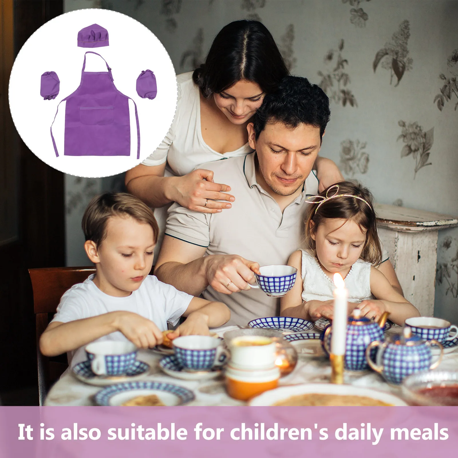Kompletny zestaw kuchenny dla dzieci, fioletowy fartuch, czapka, rękawki do gotowania dla dzieci w wieku 7-13 lat, do pieczenia, gotowania, malowania, dekorowania, na przyjęcia.
