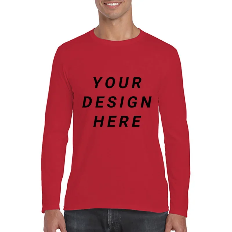 Men Classic Long Sleeve T-shirt Custom Your Photo Text Logo Printing Personalized Customized Thirts Male Tops Euro Size XS-2XL