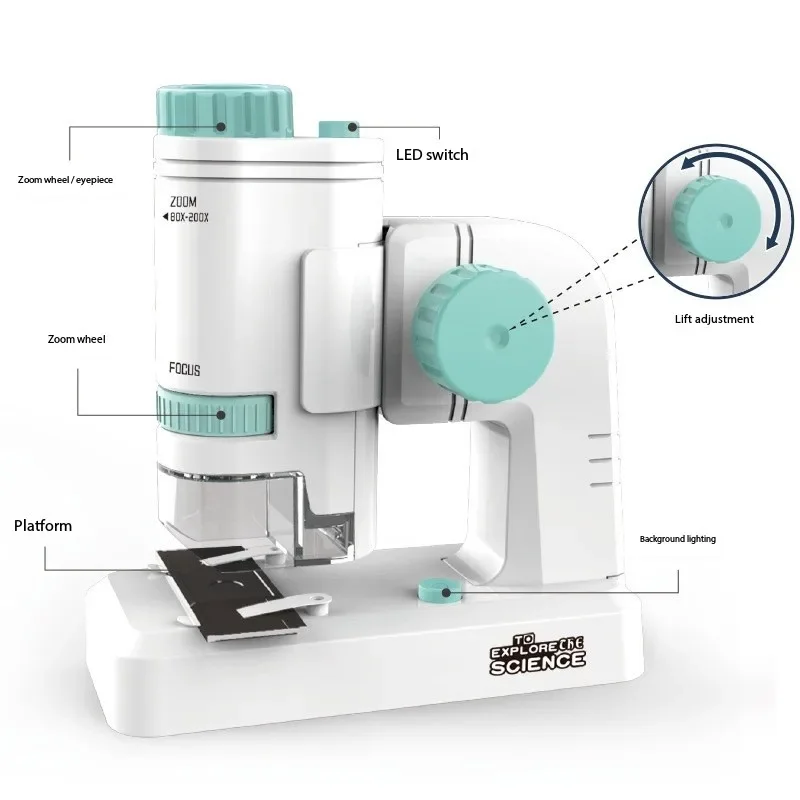 Microscope de laboratoire de biologie pour enfants, kit d'expérimentation scientifique scolaire, jouets éducatifs, cadeaux pour enfants, LED 200x