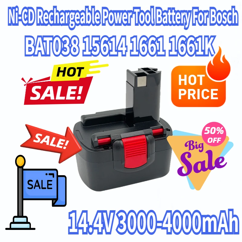 

1Pcs 14.4V 3000-4000mAh Ni-CD Rechargeable Power Tool Battery For Bosch BAT038 15614 1661 1661K 22614 23614 32614 33614