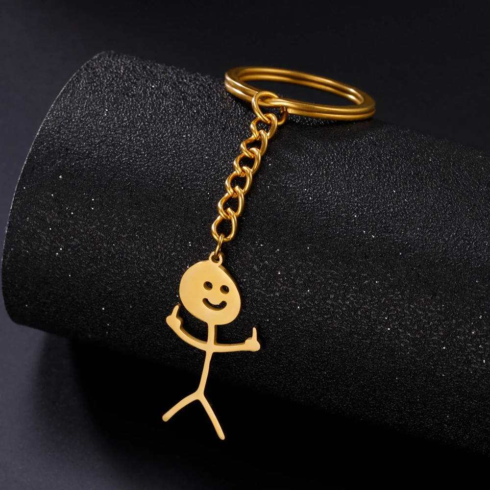 COOLTIME Middle Finger Keychain Stainless Steel Funny Rude Gesture Mini Figure Bag Car Keyring Gift for Friends Prank