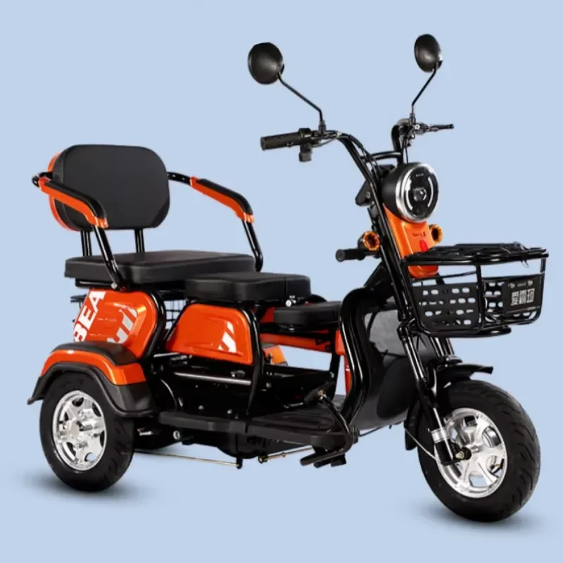 2026Family Small 3-Wheel Mobility Scooter for 2 People 800W 60V Electric Tricycle for Elderly Adults with Child Seat and Basket
