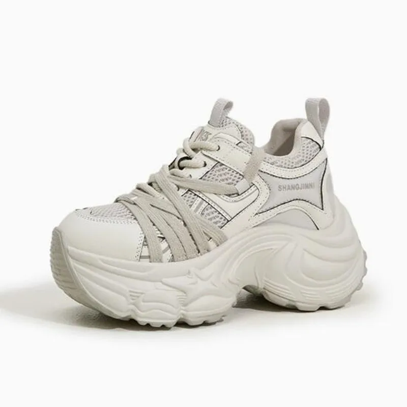 New 9CM European Products Popular Thick-soled Women Increase Height Sneakers 2026 Spring Autumn Mesh Casual Sports Dad Shoes