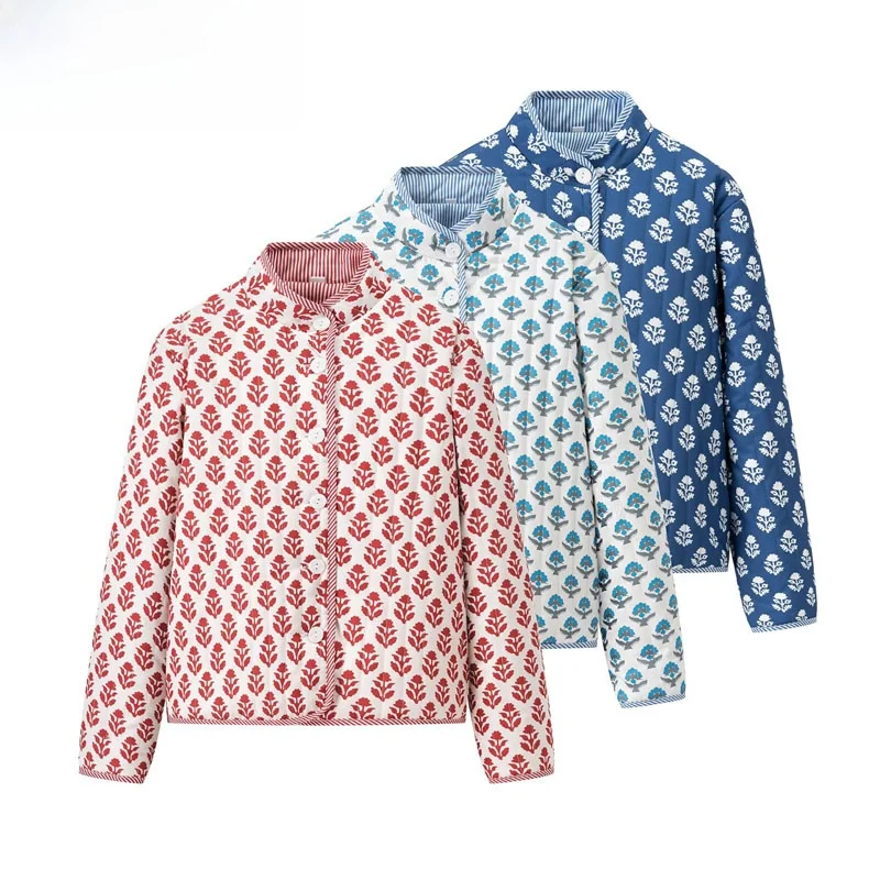 

ZBZR Double-Sided Wear Cotton Jaet Women's Faion Simple Match Stand Collar Print Autumn New Sle Ladies ort Outerwear