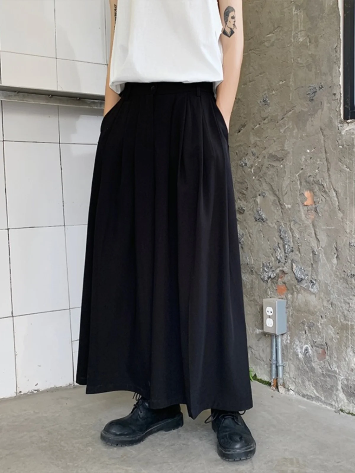 

k Sle Japanese Design Wide Leg Pants Men's Casual Trousers Loose Straight Skirt Pants Martial Arts Sle Polyester Fiber