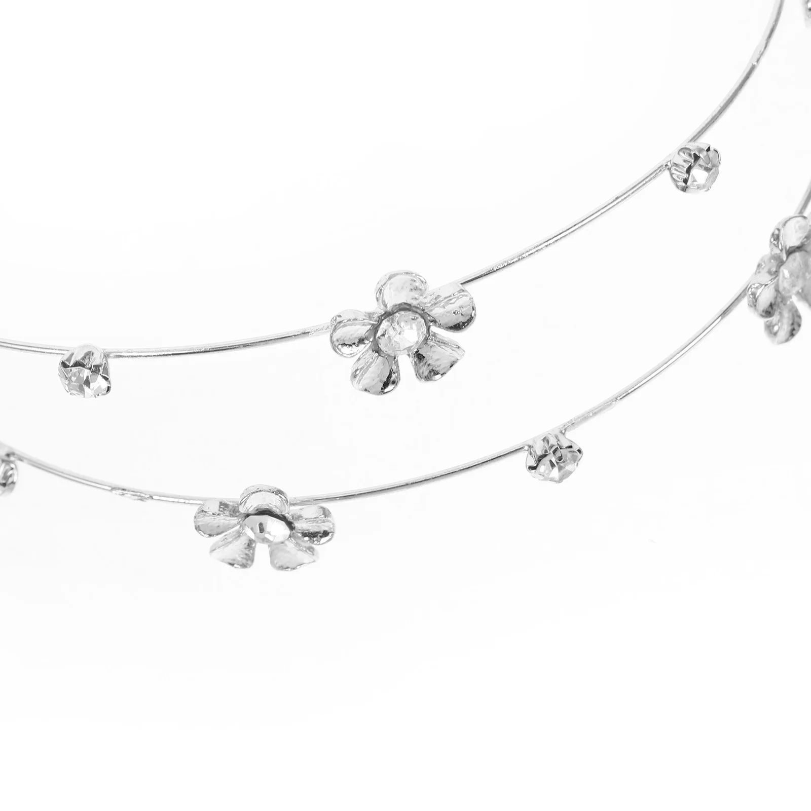 

Women Rhinestone Headband Silver Double Layer Bridal Hair Band Wedding Hair Accessories Sparkly Round Leaf Five-Petal Flower