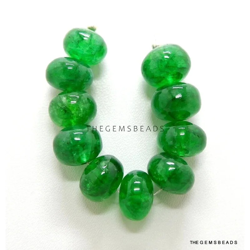 10–10.5mm Natural Zambian Emerald Smooth Rondelle , 11 Loose Gemstone Beads