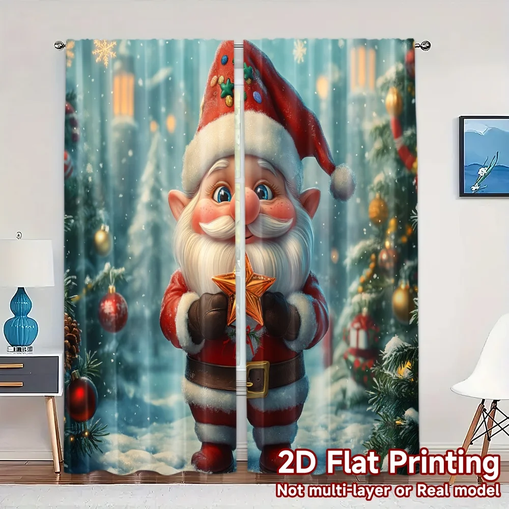 2pcs,Curtains Cute Christmas Gnome Festive Holiday (2) Popular Curtain Versatile 100% Polyester Curtains Decorations Inside