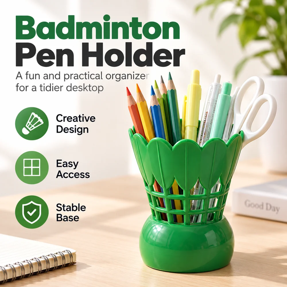 Multifunctional Badminton Pen Holder Creative Shuttlecock Shape Shuttlecock Pen Cup Stable Round Base Pencil Holder