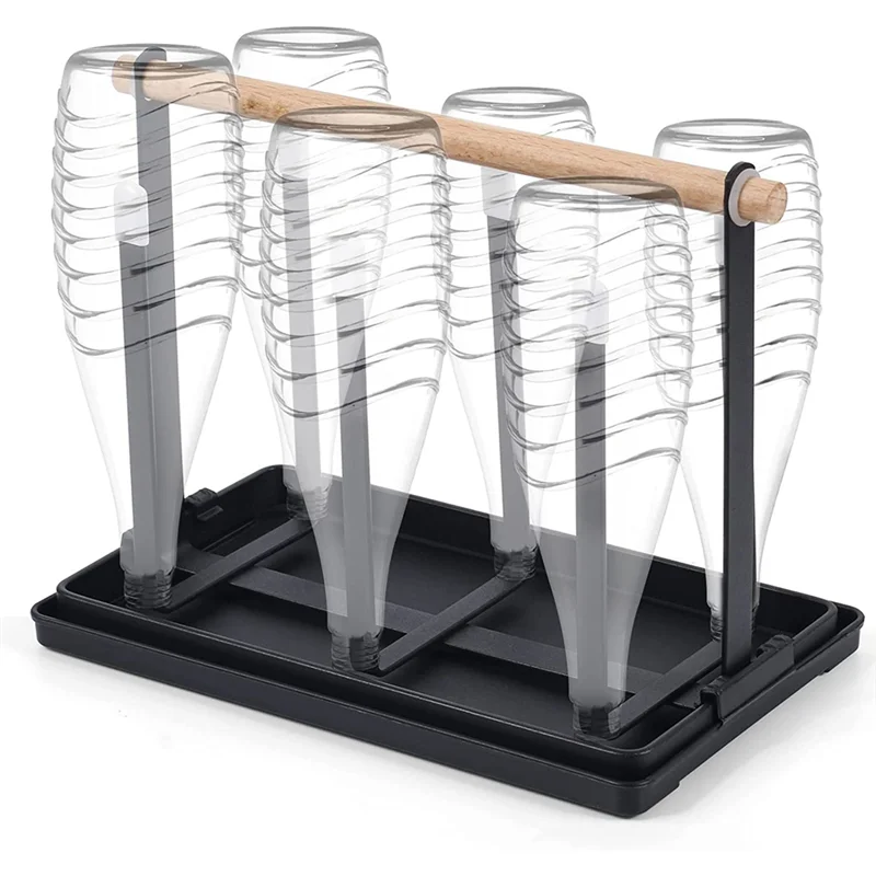 Bottle Holder,Dish Drainer Bottles,6 Bottle Stand, Metal Cup Holder with Drip Tray and Bottle Dryer for Bottles and Cups