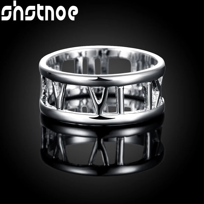 

SHSTONE 925 Sterling Silver Roman Numeral Hollow Ring For Men Women Charm Fashion Jewelry Wedding Engagement Party Birthday Gift