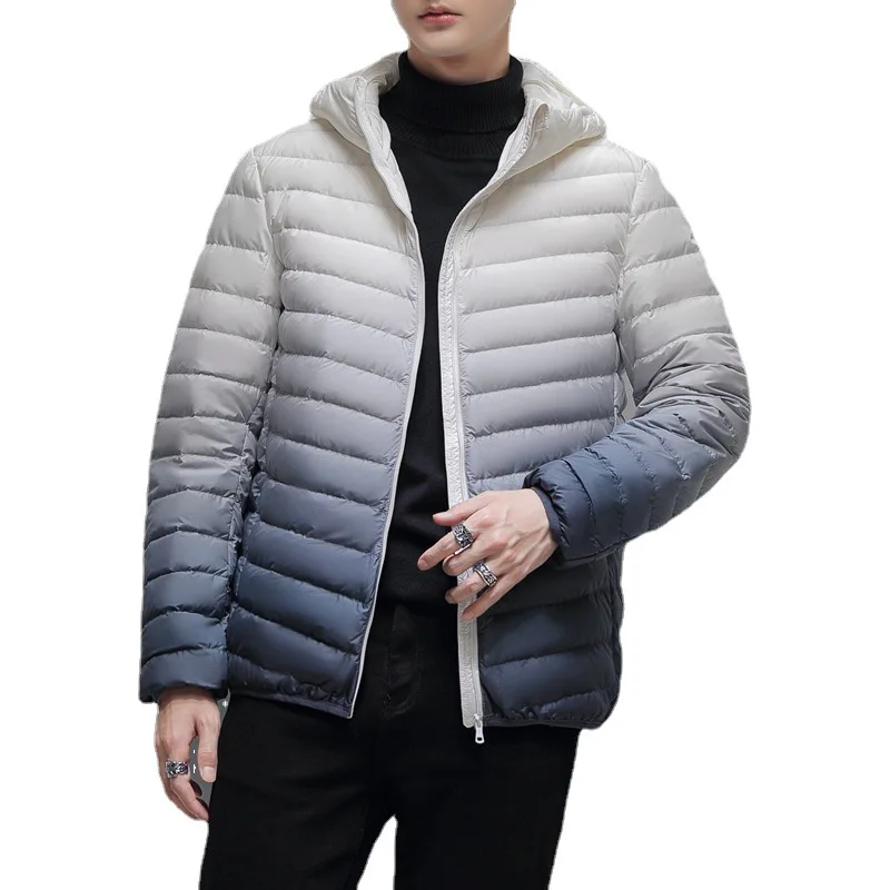 Men's Gradient Lightweight Down Coat with Hood  90% White Duck Down Jacket Men Puffer Jacket Men Jaqueta Couro Masculina JK-966