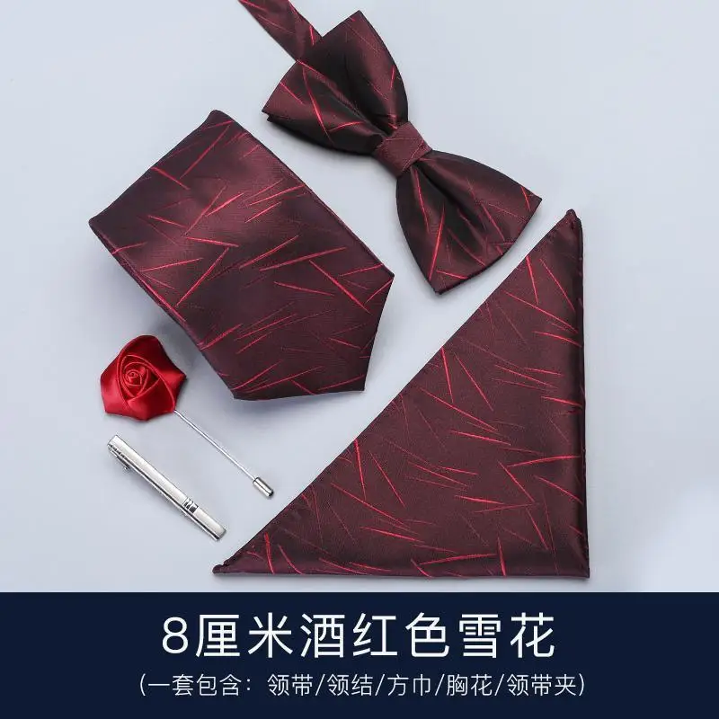 Five piece tie set for men's formal wear, business and leisure, Korean version, wedding groom, lazy man, zippered bow tie, squar