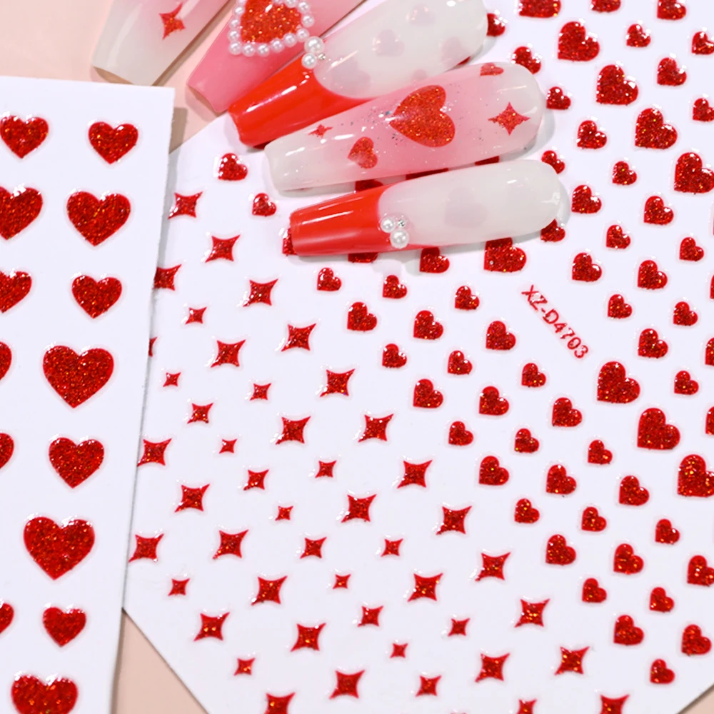 5 Farben/Set Valentinstag Herz Stern Nagelaufkleber Glitzer Y2K Sternenlicht Liebe Nägel Selbstklebende Abziehbilder Romantische Maniküre Sliders