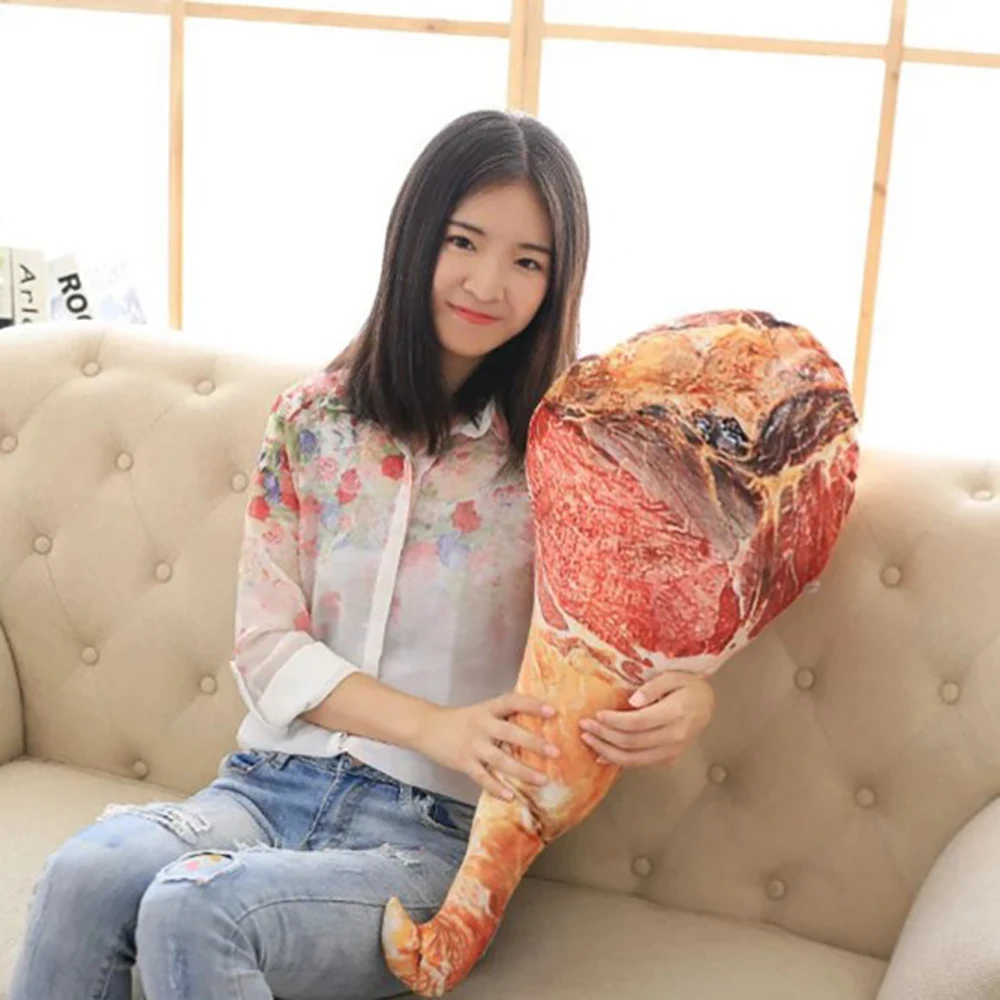 Novelty plush food ham toy pillow funny gift soft filling 3D printing drumstick plush toy children boy girl gift 50-70 cm