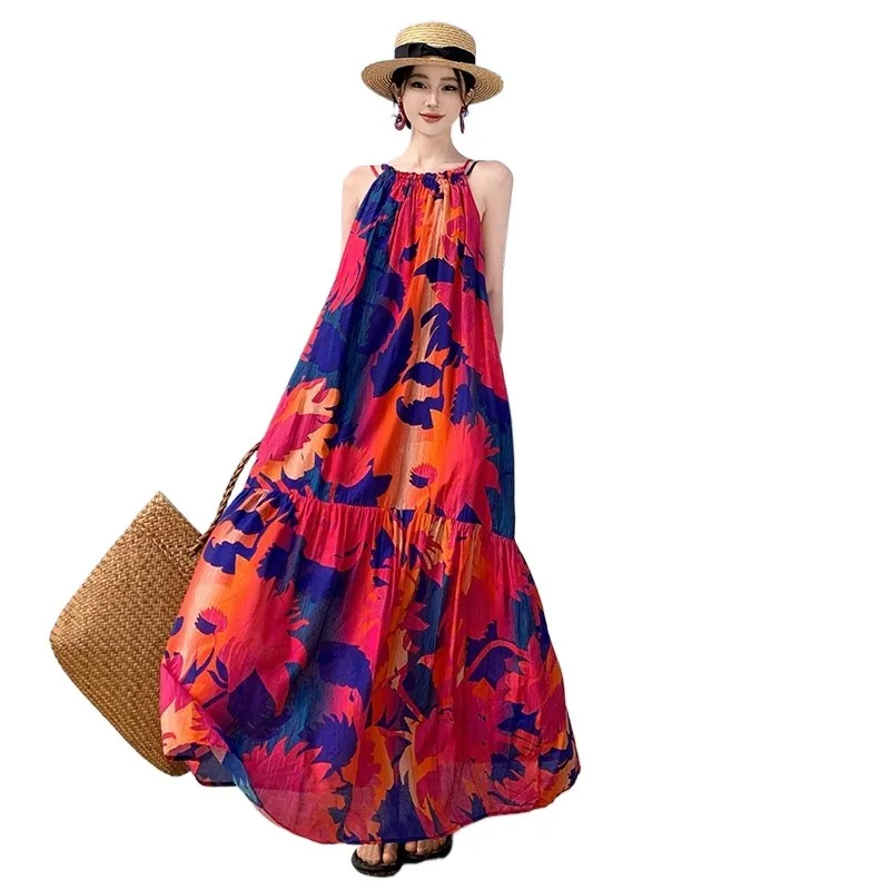 

New One Piece Midi Holiday Lazy Style Dresses Women Summer Long Robe French Female Fashion Simple Lolita Choice Offers Dress