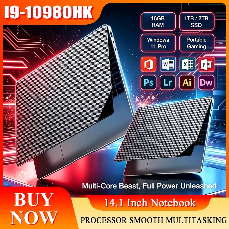 14.1 Inch Full HD IPS Laptop 120Hz Screen Intel Core I9-10980HK 32GB RAM 2TB SSD Backlit Keyboard Long Battery Life Windows 11