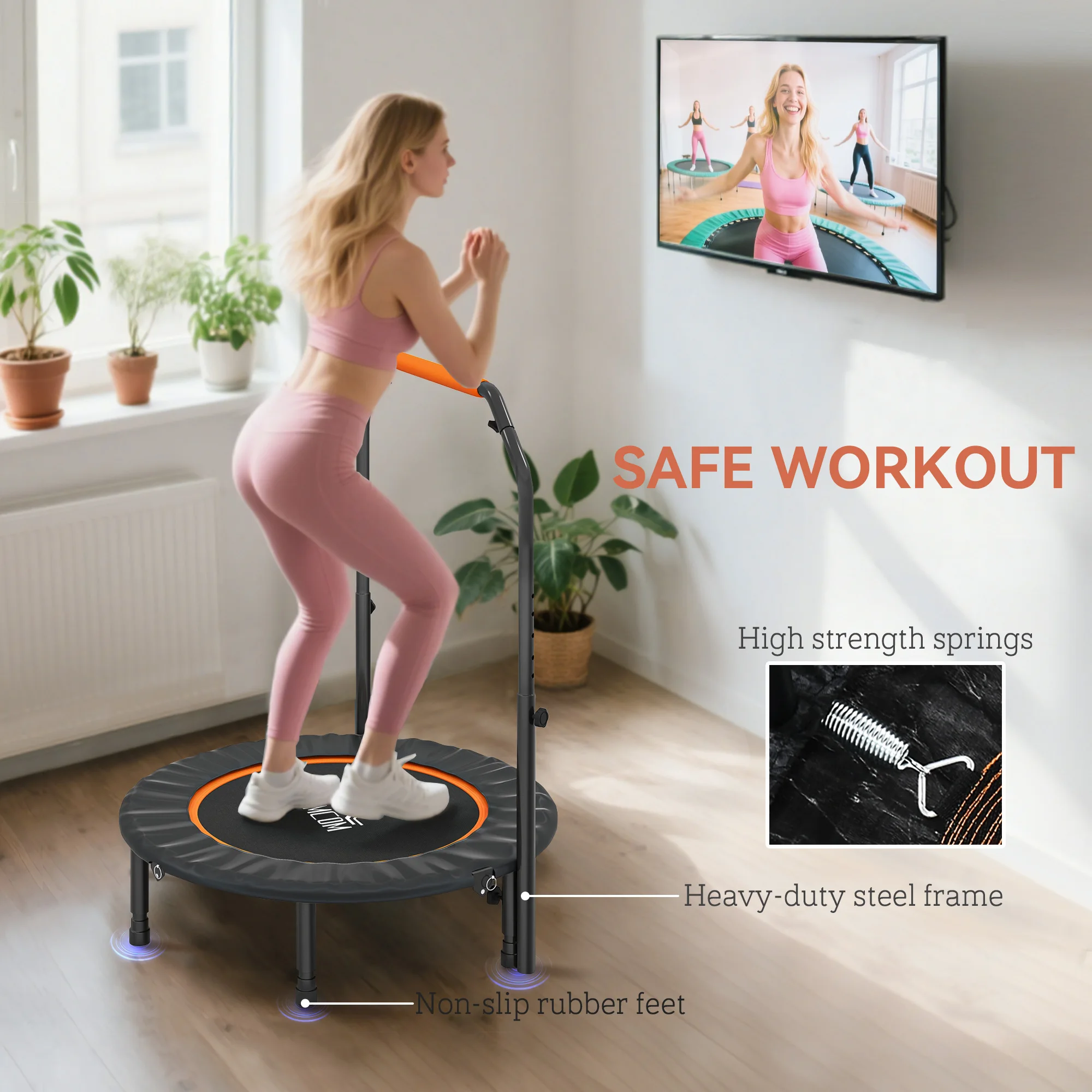 HOMCOM 40" Foldable Mini Fitness Trampoline w/ Foam Handle, Orange
