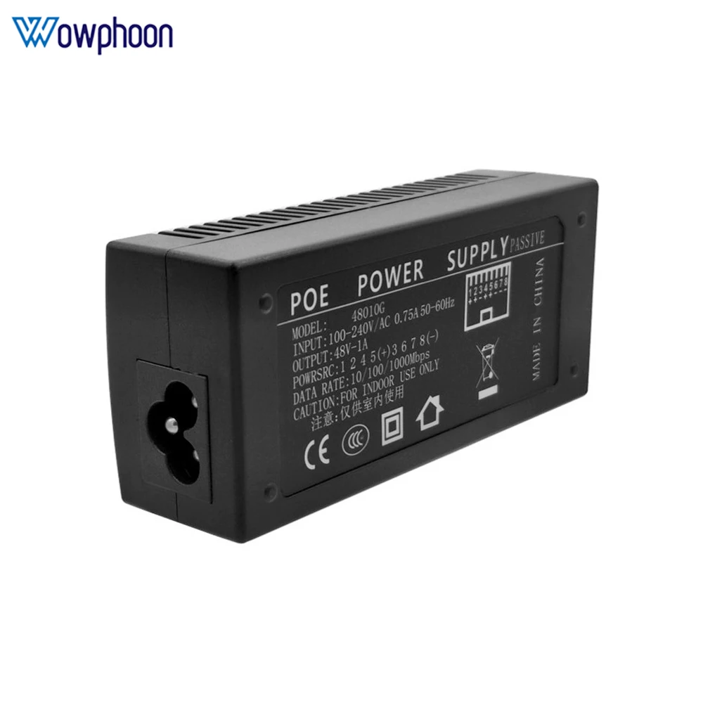 Adaptador de corriente de seguridad Gigabit CCTV, inyector POE, fuente de alimentación, teléfono con cámara IP Ethernet AC 100V-240V a DC 48V 1A inyector POE