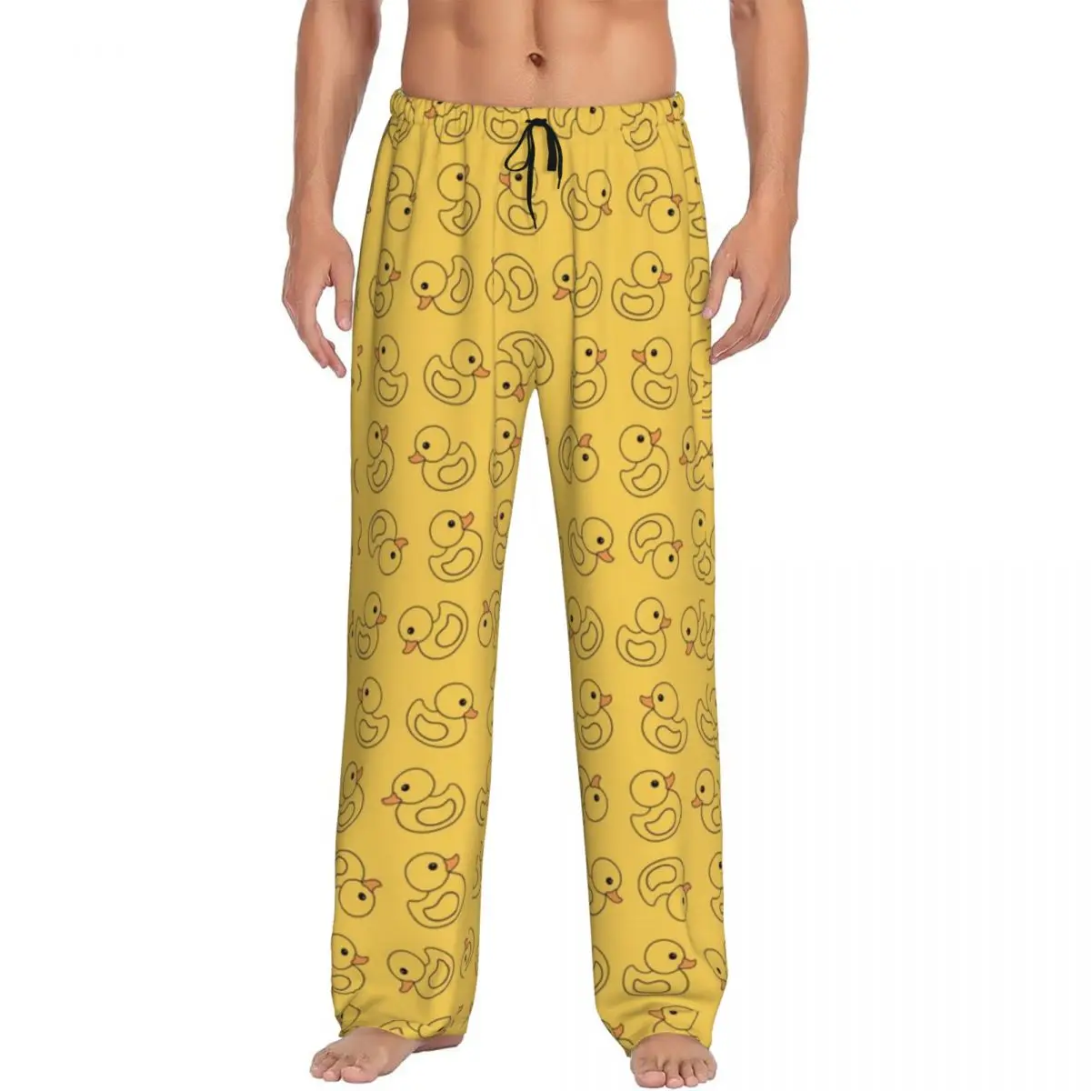 Custom Yellow Rubber Duck Pajama Pants for Men Cartoon Animal Pets Lounge Sleep Drawstring Sleepwear Bottoms with Pockets