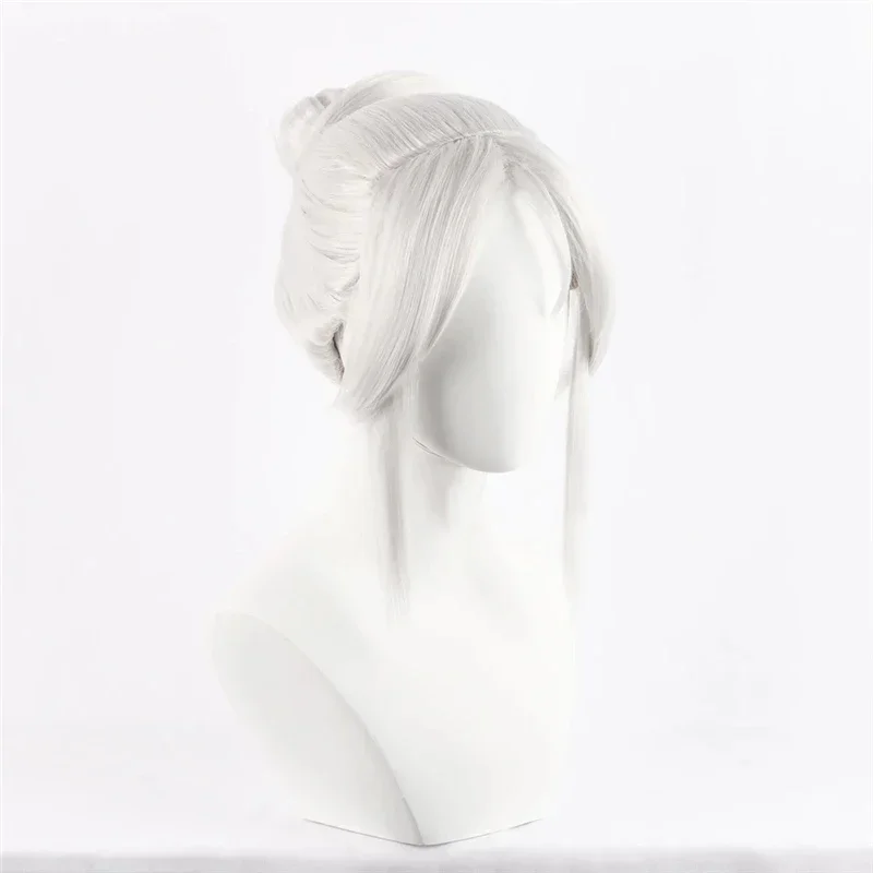 Game Valorant Jett Cosplay Wig Silvery White Heat Resistant Wigs Halloween Women Cosplay Wigs }