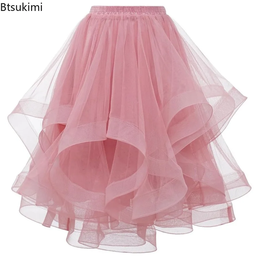 

Fashion Tulle Skirt Women Sweety Latin Dance Wear Irregular Mid-length Mesh A-line Skirts Evening Dresses Party Prom Half Skirts