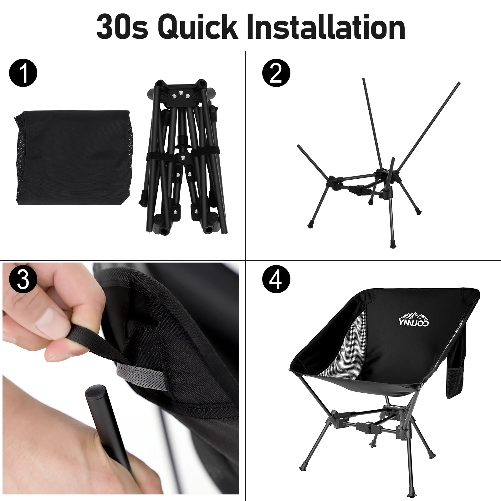 2 Pack Ultralight Portable Camping Chair Backpacking Chair, Folding Camping Chair with Side Pockets Lightweight Lawn Chair image 4