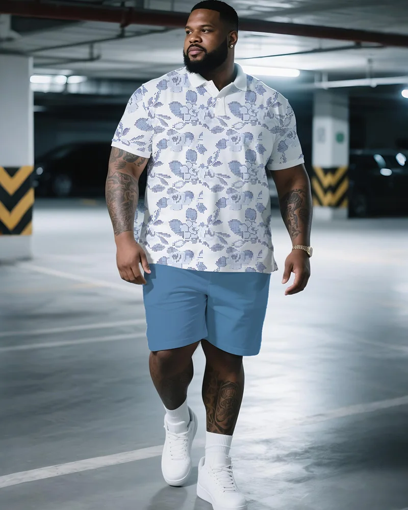 

Big & Tall S-9XL Men's Printed Polo Shirt, Short Sleeve Shirt, and Shorts Set