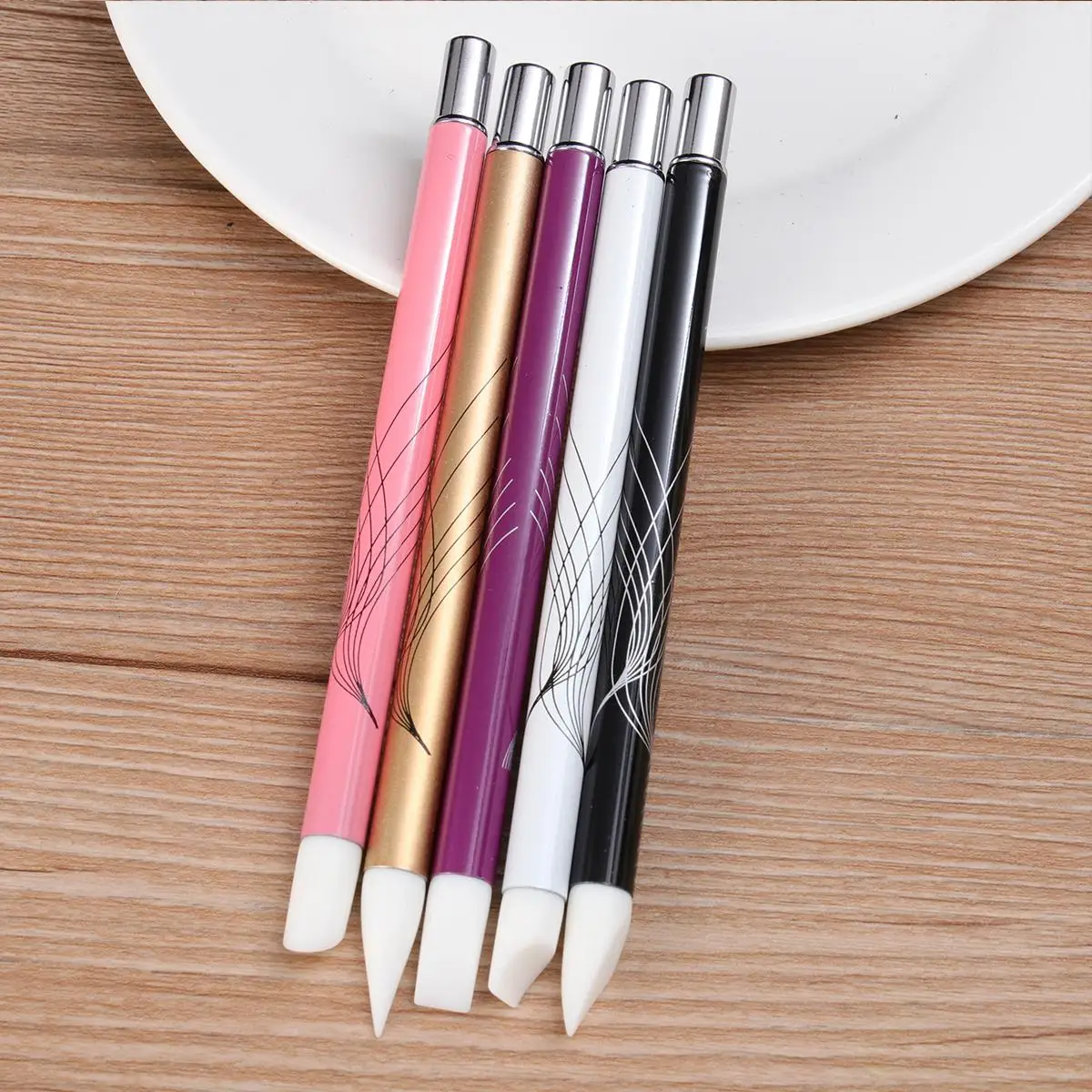 5Pcs 실리콘 네일 브러쉬 세트 블랙 키트 전문 라이너 그림 도구 아크릴 네일 펜 내구성 부드러운