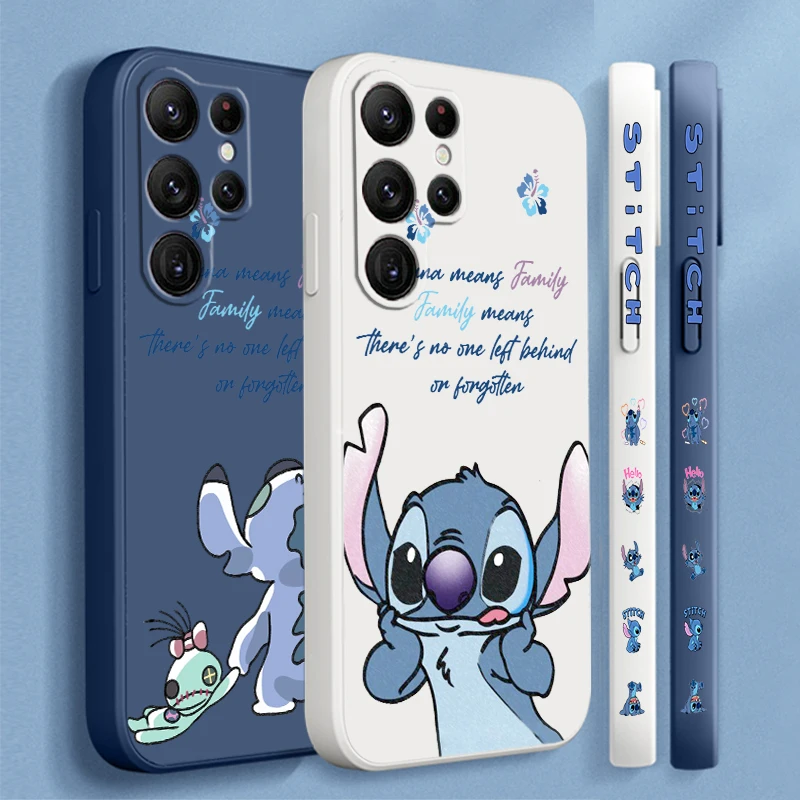 Anime Cartoon Lilo & Stitch For Samsung Galaxy S24 S23 S22 S21 S20 FE S10 Ultra Plus Lite 5G Liquid Left Rope Cover Phone Case