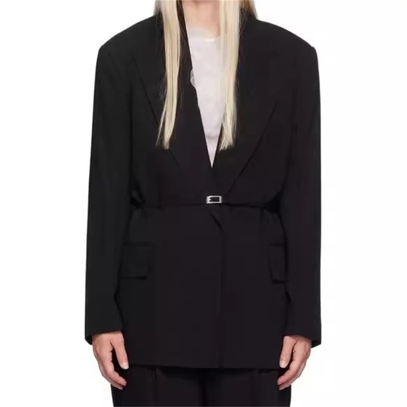 Women's jacket 2024 Autumn New in outerwears High Quality Wool Blended Women's Coat Fashion belt slim suit jacket y2k Blazers